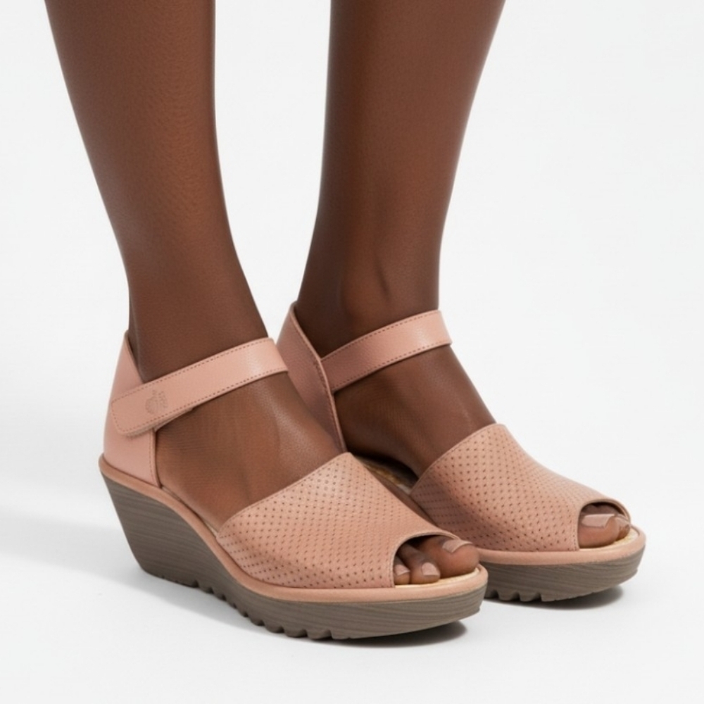 FLY London Perforated Leather Wedge Sandals In Pink and Grey Style Yake Size 10 - Picture 15 of 15